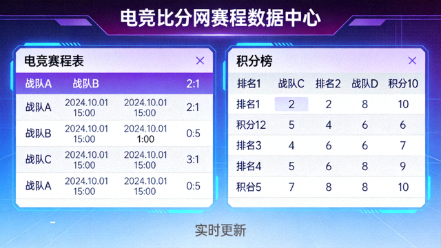 电竞赛程表与积分榜数据展示界面——电竞比分网赛程数据中心配图